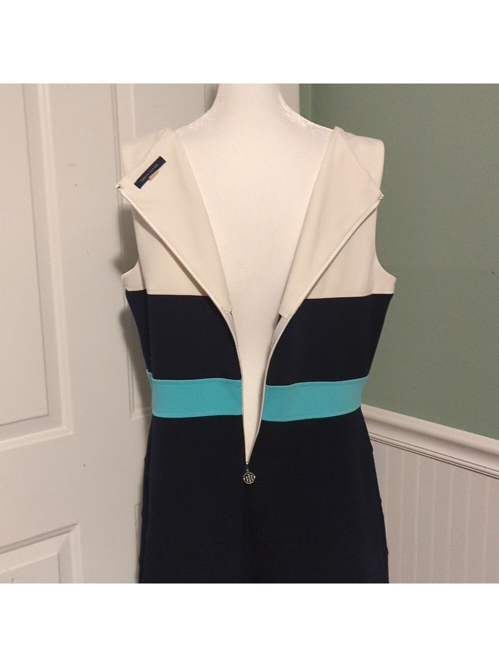 Tommy Hilfiger A Line Dress Navy Teal Cream Size 16 - Picture 9 of 14